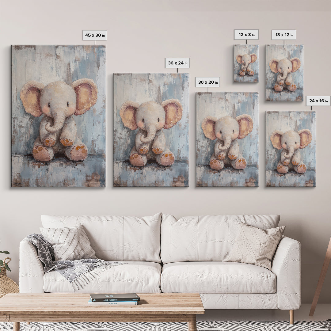 Sweet Baby Elephant Nursery Wall Art, Whimsical Animal Canvas Print, Kids Room Decor, Safari Nursery Gift For Baby Shower