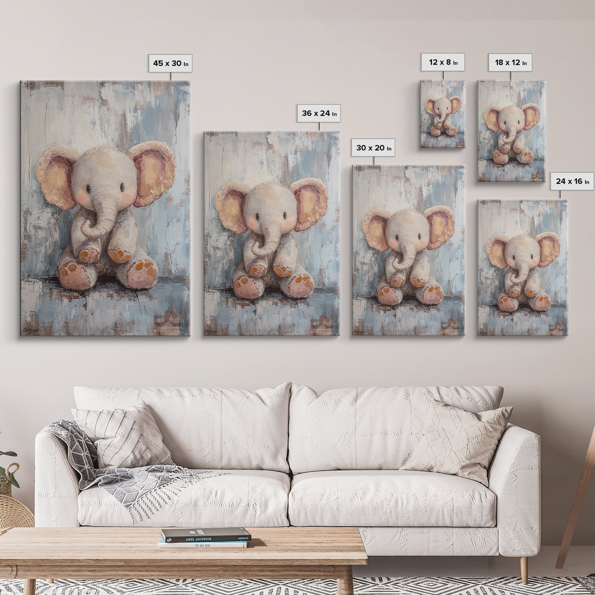 Sweet Baby Elephant Nursery Wall Art, Whimsical Animal Canvas Print, Kids Room Decor, Safari Nursery Gift For Baby Shower