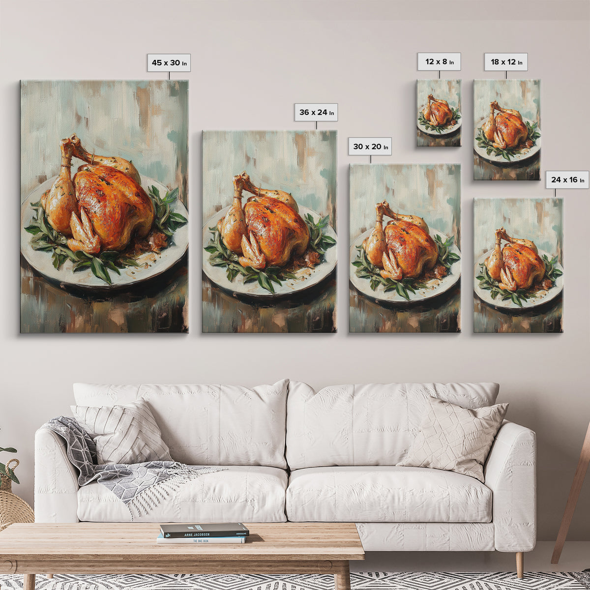 Roast Chicken With Herbs On Platter Wall Art, Rustic Kitchen Canvas Print, Farmhouse Dining Room Decor, Foodie Gift For Chef