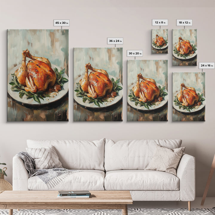 Roast Chicken With Herbs On Platter Wall Art, Rustic Kitchen Canvas Print, Farmhouse Dining Room Decor, Foodie Gift For Chef