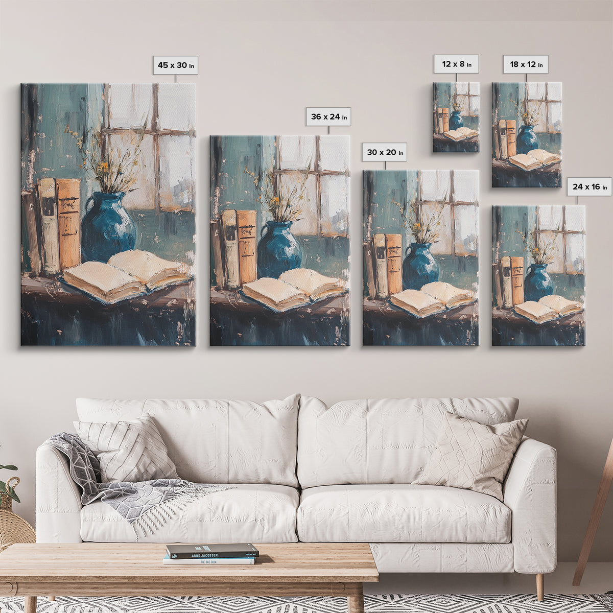 Open Book And Blue Vase Wall Art, Cozy Library Still Life, Dark Academia Decor, Reading Nook Art Print, Home Office Decor