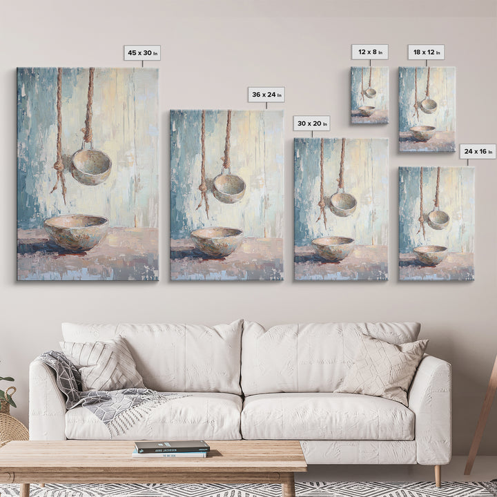 Hanging Ceramic Bowls Wall Art, Wabi Sabi Still Life Canvas Print, Neutral Rustic Kitchen Decor, Japandi Wall Decor Gift