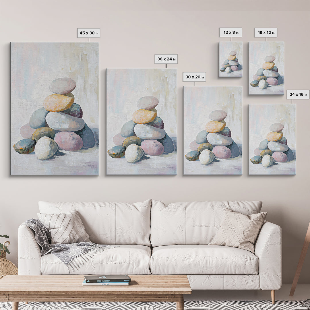 Stacked Pastel Stones Canvas Print, Zen Spa Wall Art, Neutral Bathroom Decor, Minimalist Wall Art, Calming Home Decor Gift