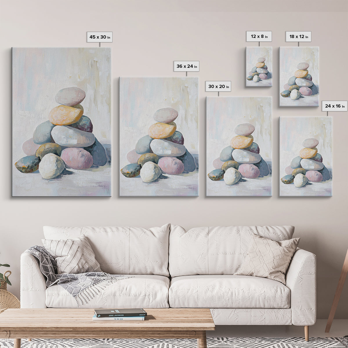 Stacked Pastel Stones Canvas Print, Zen Spa Wall Art, Neutral Bathroom Decor, Minimalist Wall Art, Calming Home Decor Gift