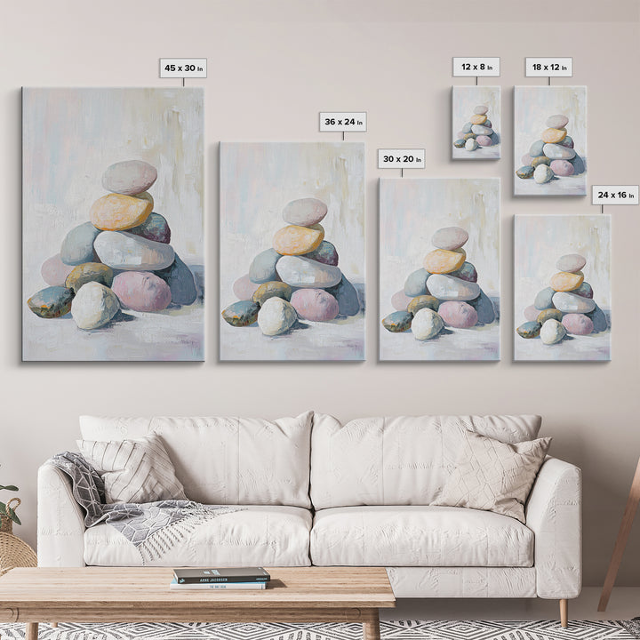 Stacked Pastel Stones Canvas Print, Zen Spa Wall Art, Neutral Bathroom Decor, Minimalist Wall Art, Calming Home Decor Gift