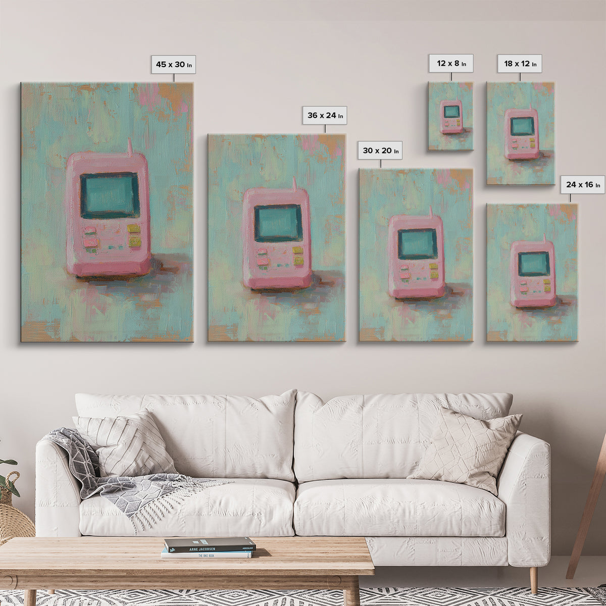 Pink Retro Handheld Game Wall Art, Nostalgic Tech Canvas Print, 90s Decor, Gamer Gift, Pastel Office Desk Art, Unique Home Decor