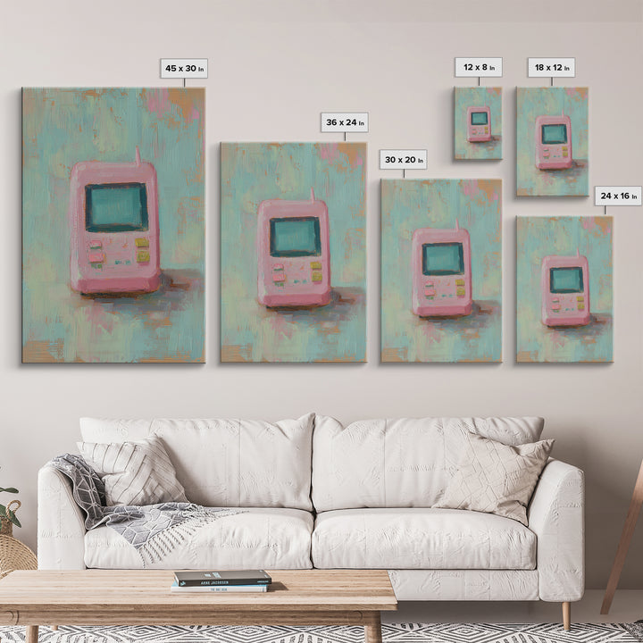 Pink Retro Handheld Game Wall Art, Nostalgic Tech Canvas Print, 90s Decor, Gamer Gift, Pastel Office Desk Art, Unique Home Decor