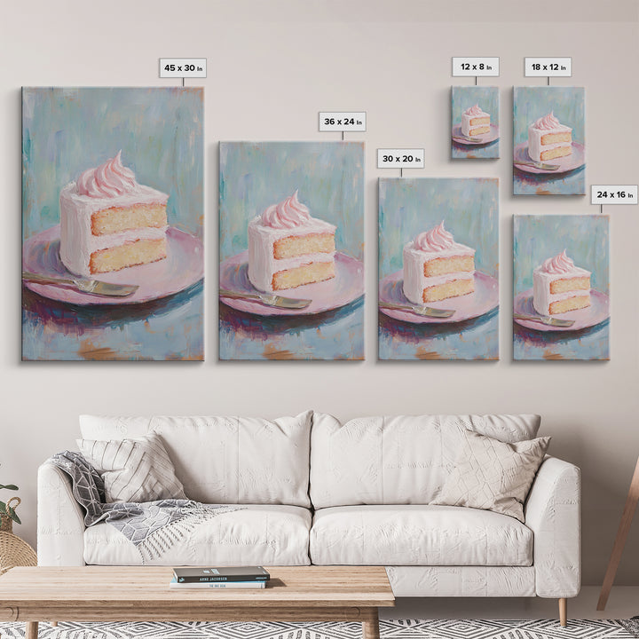 Pink Frosted Cake Slice On Plate Wall Art, Bakery Art Print, Kitchen Wall Art, Cute Kitchen Decor, Dessert Art, Gift For Her