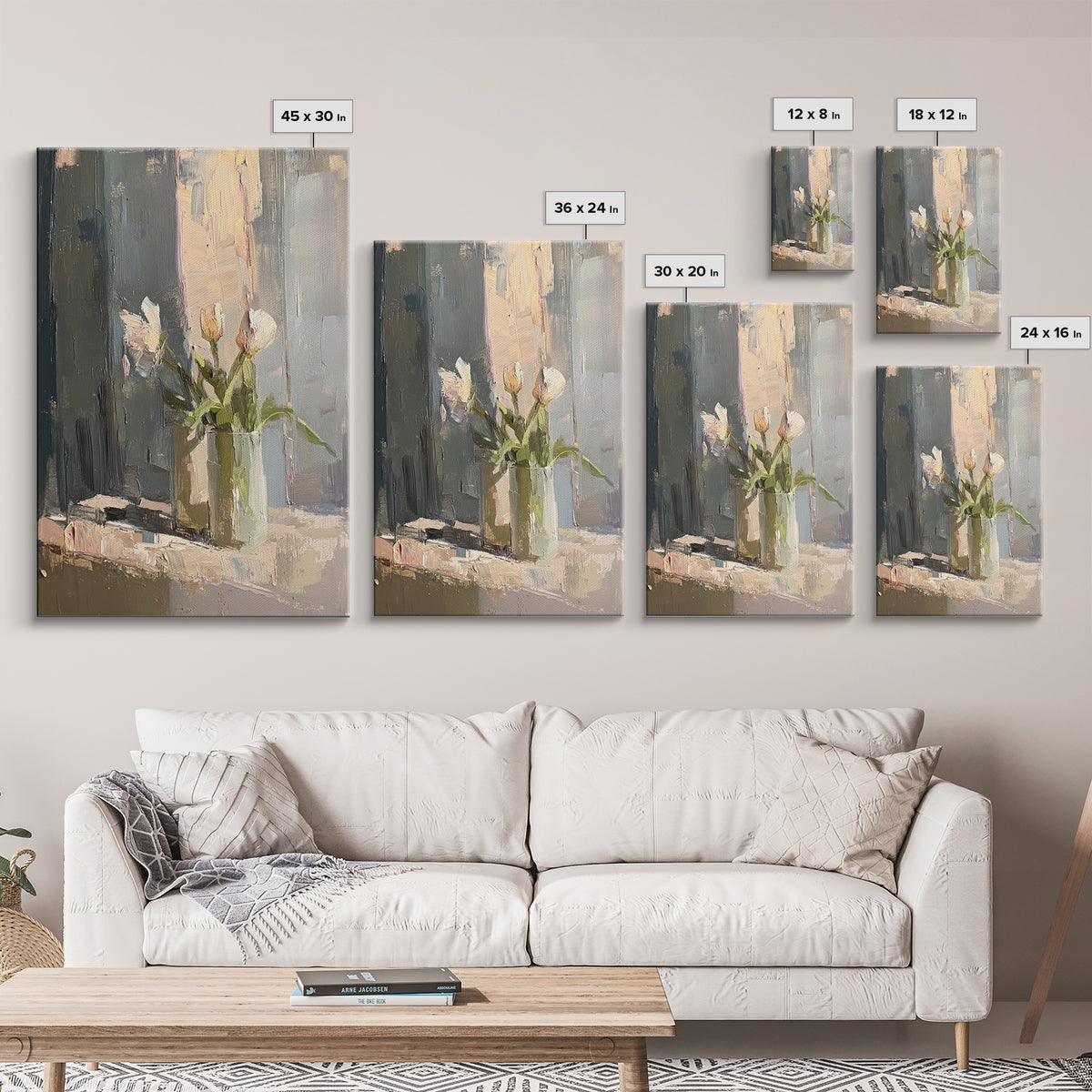 Soft White Tulips Framed Canvas Print, Impasto Floral Still Life, Neutral Wall Decor, Bedroom Decor, Gift For Her, Home Decor