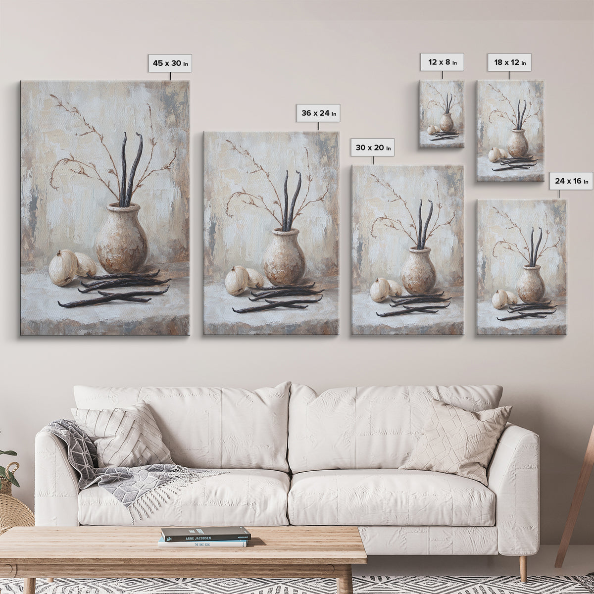Rustic Vanilla Bean And Garlic Still Life Wall Art, Neutral Kitchen Decor, Farmhouse Canvas Print, Dining Room Art, Gift For Foodie