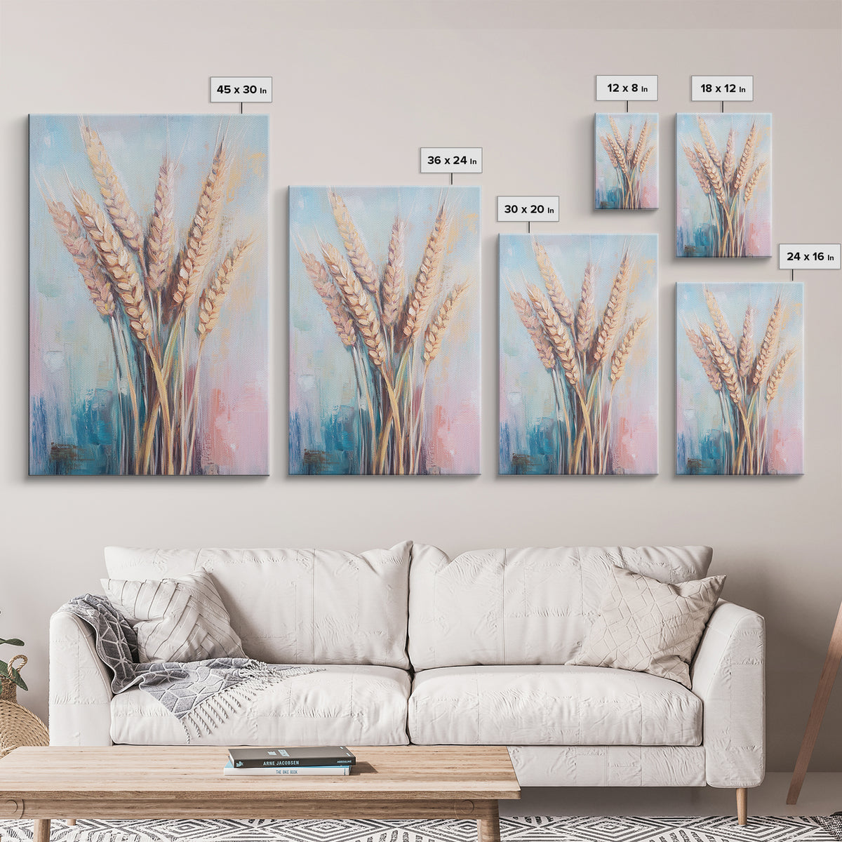 Golden Wheat Stalks In Soft Pastel Light Framed Canvas Print, Rustic Farmhouse Wall Art, Country Kitchen Decor, Housewarming Gift