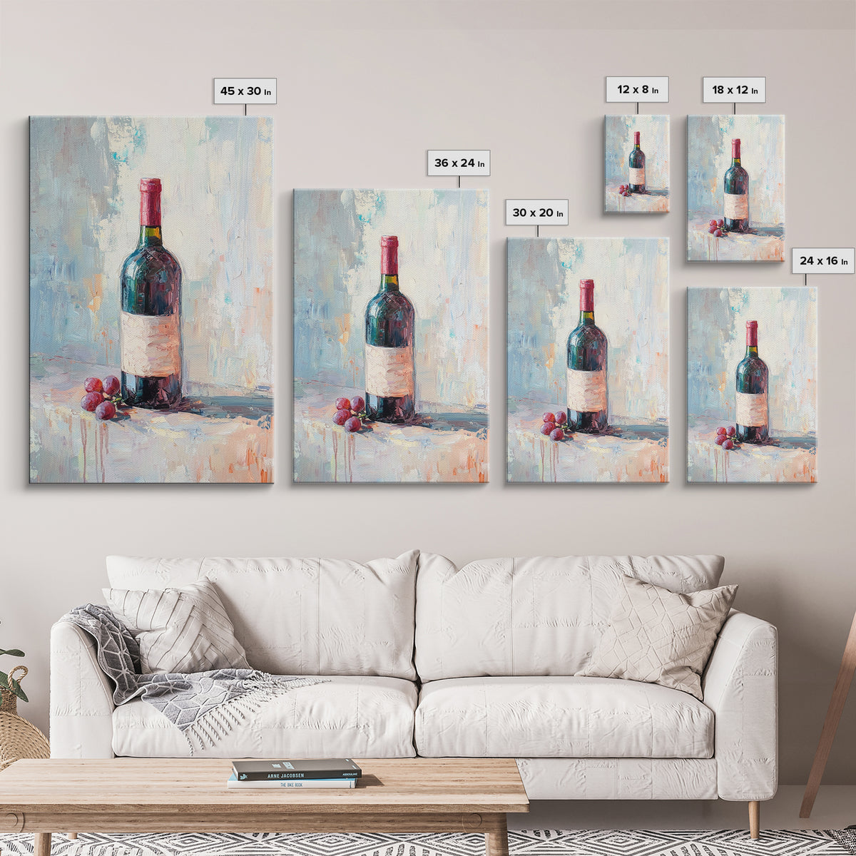Red Wine Bottle With Grapes Canvas Print, Winery Wall Art, Dining Room Decor, Kitchen Wall Decor, Gift For Wine Lover, Housewarming Gift