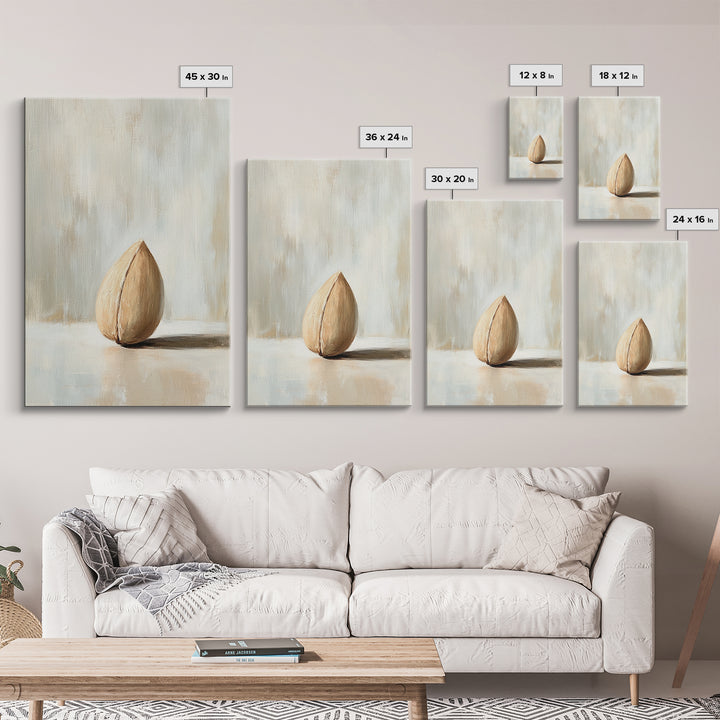 Single Almond Shell Minimalist Canvas Print, Neutral Still Life Wall Art For Kitchen, Japandi Decor, Organic Modern Home
