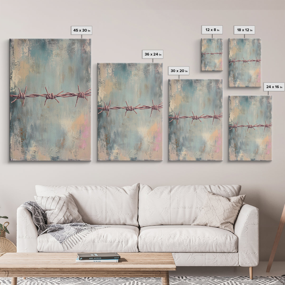 Barbed Wire Minimalist Wall Art, Western Rustic Decor, Industrial Canvas Print, Moody Office Art, Man Cave Decor, Masculine Gift For Him