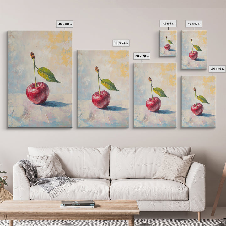 Red Cherry Still Life With Leaf Wall Art, Rustic Kitchen Decor, Fruit Art Print, Farmhouse Dining Room Home Decor Gift Idea