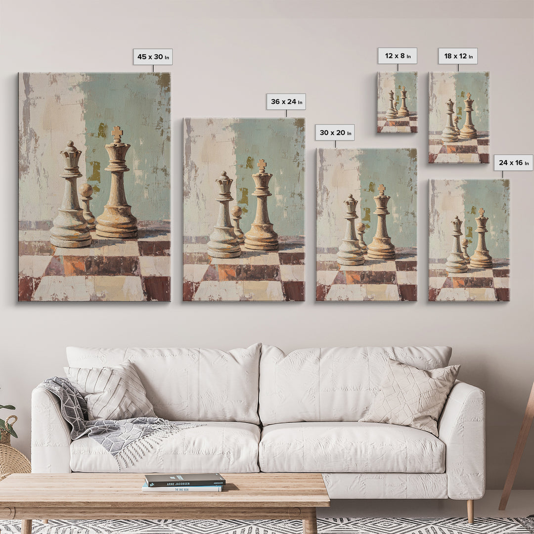 Minimal Chess Kings Still Life Canvas Print, Modern Game Room Wall Art, Office Decor, Masculine Gift For Him, Neutral Home Decor