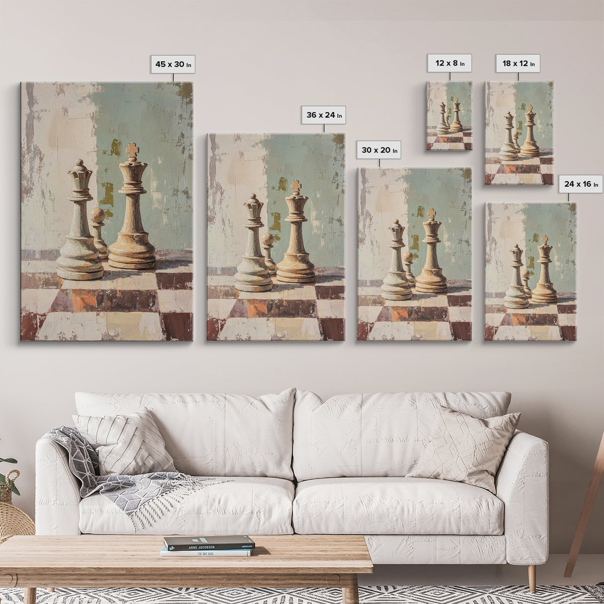 Minimal Chess Kings Still Life Canvas Print, Modern Game Room Wall Art, Office Decor, Masculine Gift For Him, Neutral Home Decor