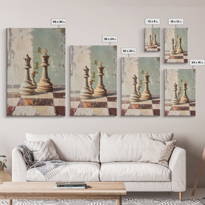 Minimal Chess Kings Still Life Canvas Print, Modern Game Room Wall Art, Office Decor, Masculine Gift For Him, Neutral Home Decor