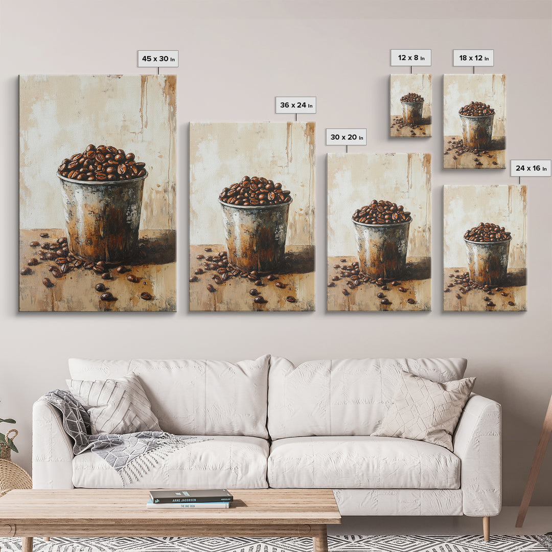 Coffee Beans In Rustic Tin Canvas Print, Kitchen Wall Art, Coffee Bar Decor, Cafe Poster, Foodie Gift For Coffee Lovers Art