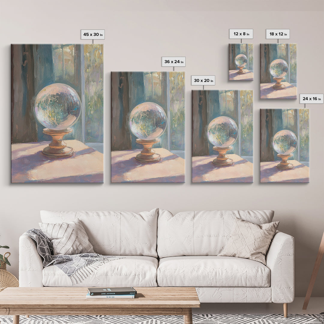 Crystal Ball In Sunlit Window Canvas Print, Mystical Wall Art, Celestial Decor, Spiritual Home Decor, Unique Gift For Her