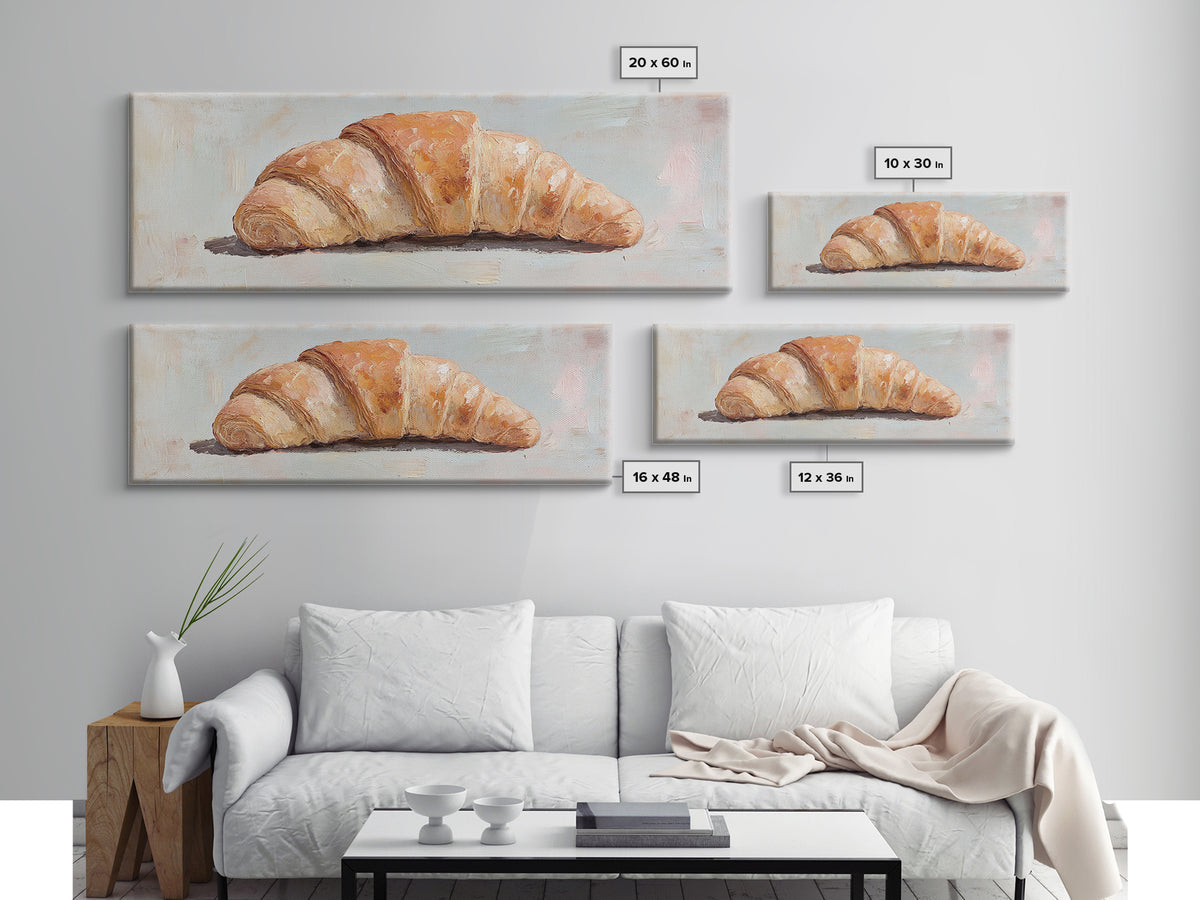 Golden Croissant Canvas Print, French Bakery Art, Kitchen Wall Decor, Cafe Poster, Food Lover Gift, Parisian Home Decor Print
