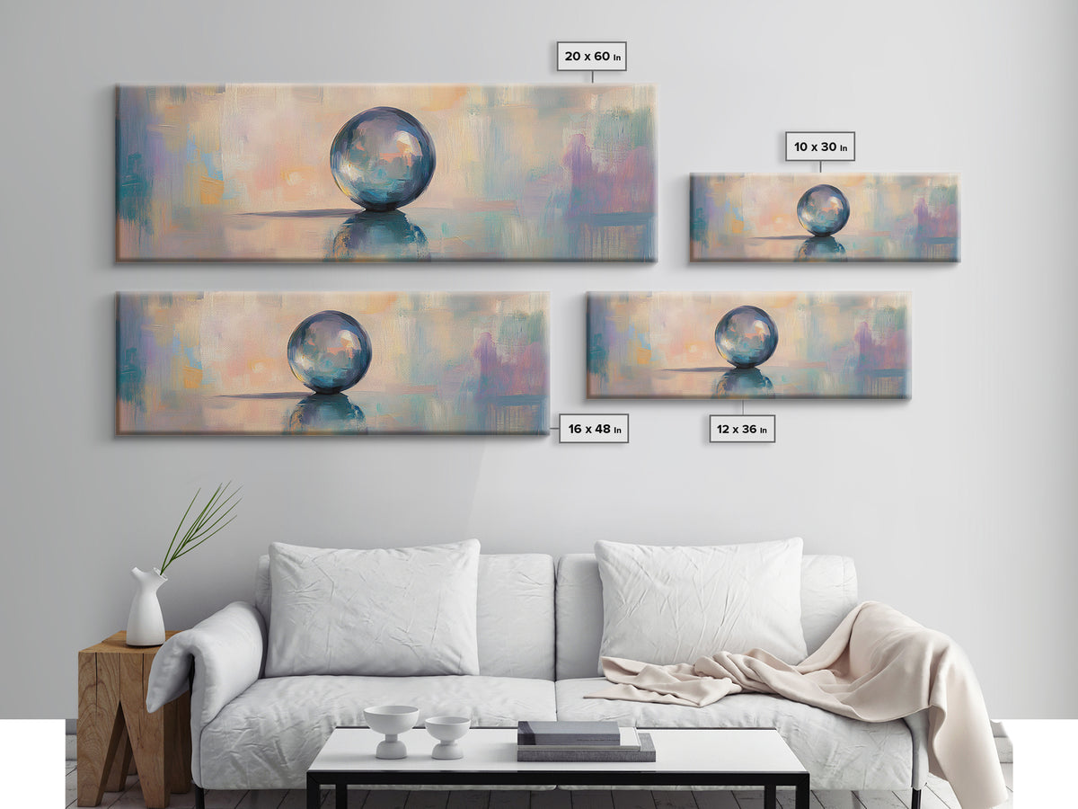 Reflective Blue Glass Sphere Wall Art, Modern Abstract Still Life, Contemporary Canvas Wall Art, Office Decor, Calming Print