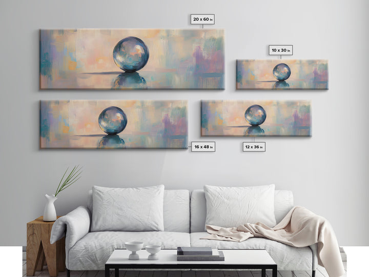 Reflective Blue Glass Sphere Wall Art, Modern Abstract Still Life, Contemporary Canvas Wall Art, Office Decor, Calming Print