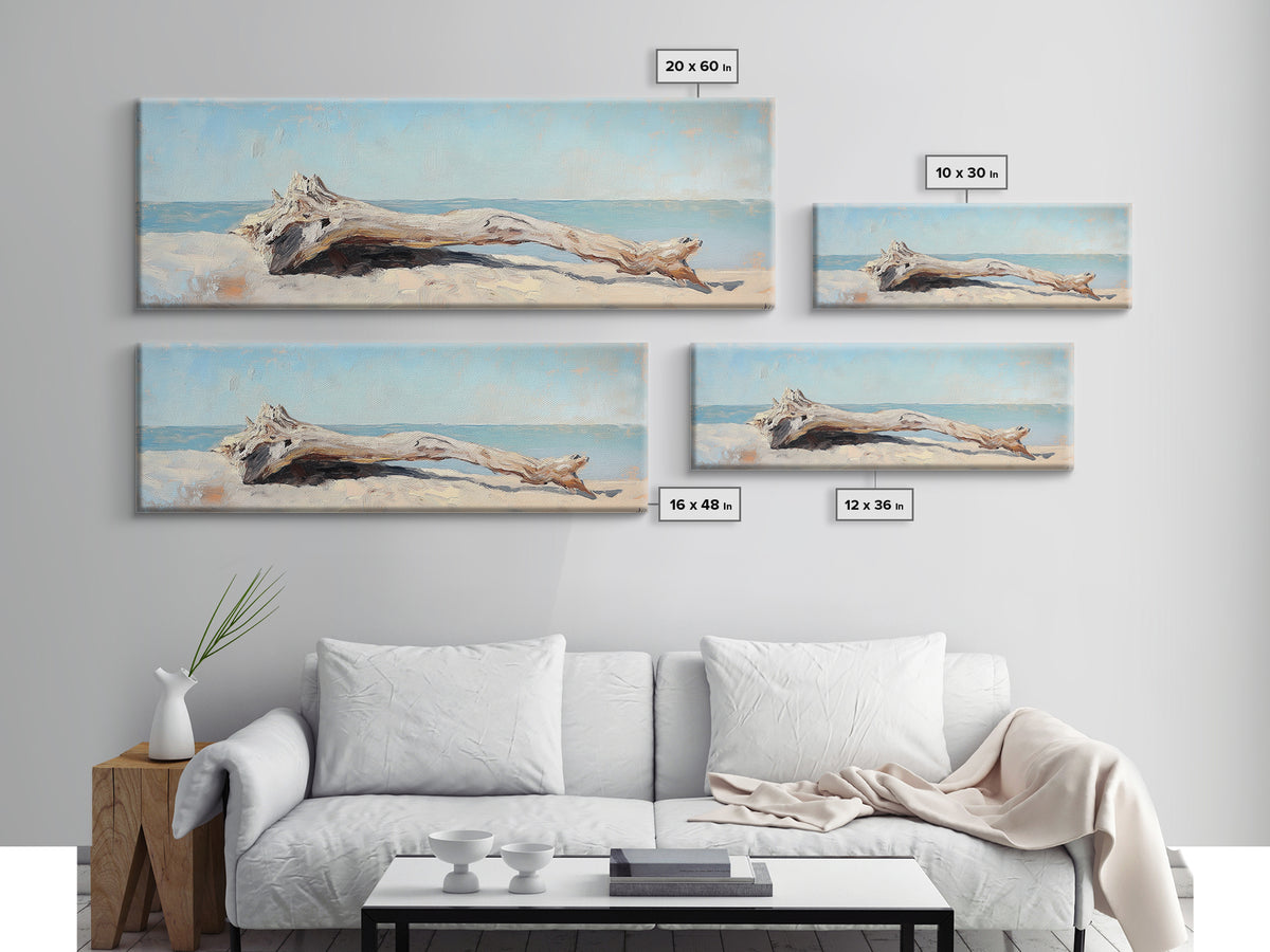 Bleached Driftwood On Sandy Shore Wall Art, Coastal Beach House Decor, Seascape Canvas, Nautical Living Room Print, Home Decor