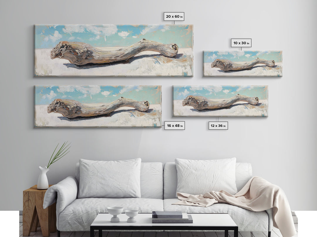 Curved Weathered Driftwood Framed Canvas Print, Coastal Wall Decor, Rustic Beach House Art, Long Horizontal Seascape Living Room Decor