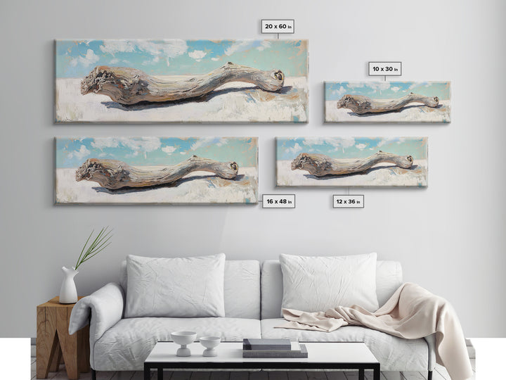 Curved Weathered Driftwood Framed Canvas Print, Coastal Wall Decor, Rustic Beach House Art, Long Horizontal Seascape Living Room Decor