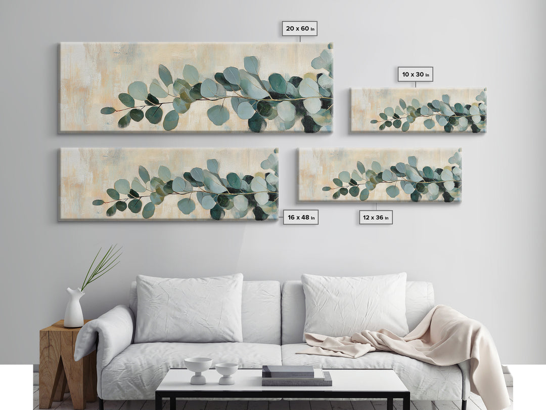 Eucalyptus Branch Botanical Wall Art, Sage Green Minimalist Canvas Print, Organic Modern Decor, Neutral Living Room Print