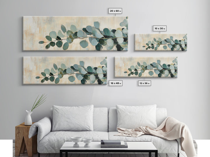 Eucalyptus Branch Botanical Wall Art, Sage Green Minimalist Canvas Print, Organic Modern Decor, Neutral Living Room Print