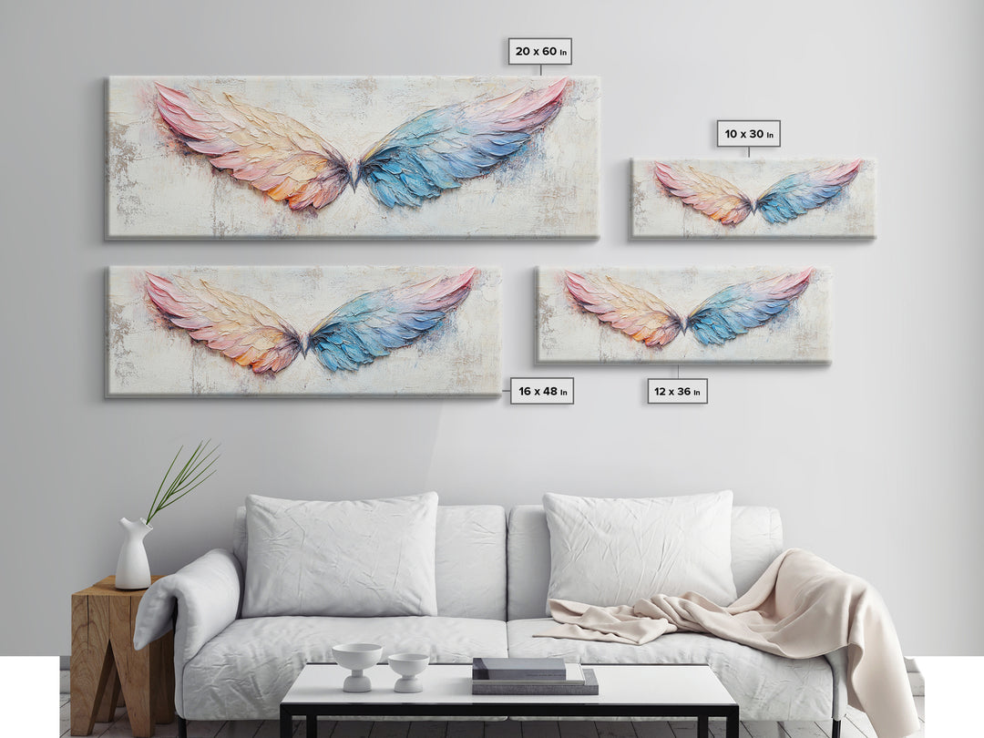 Pastel Angel Wings Textured Wall Art, Celestial Feather Canvas Print For Bedroom, Nursery, Boho Home Decor, Living Room Decor Gift