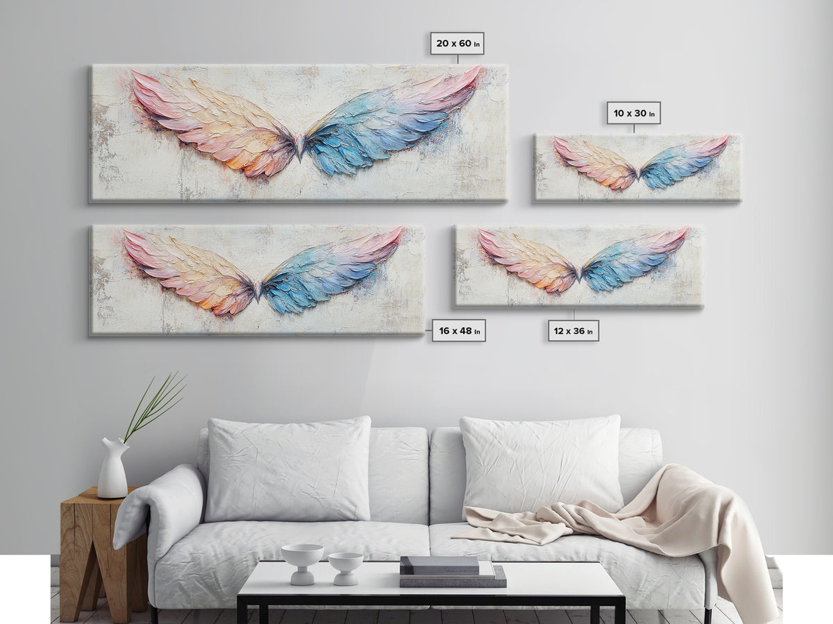Pastel Angel Wings Textured Wall Art, Celestial Feather Canvas Print For Bedroom, Nursery, Boho Home Decor, Living Room Decor Gift