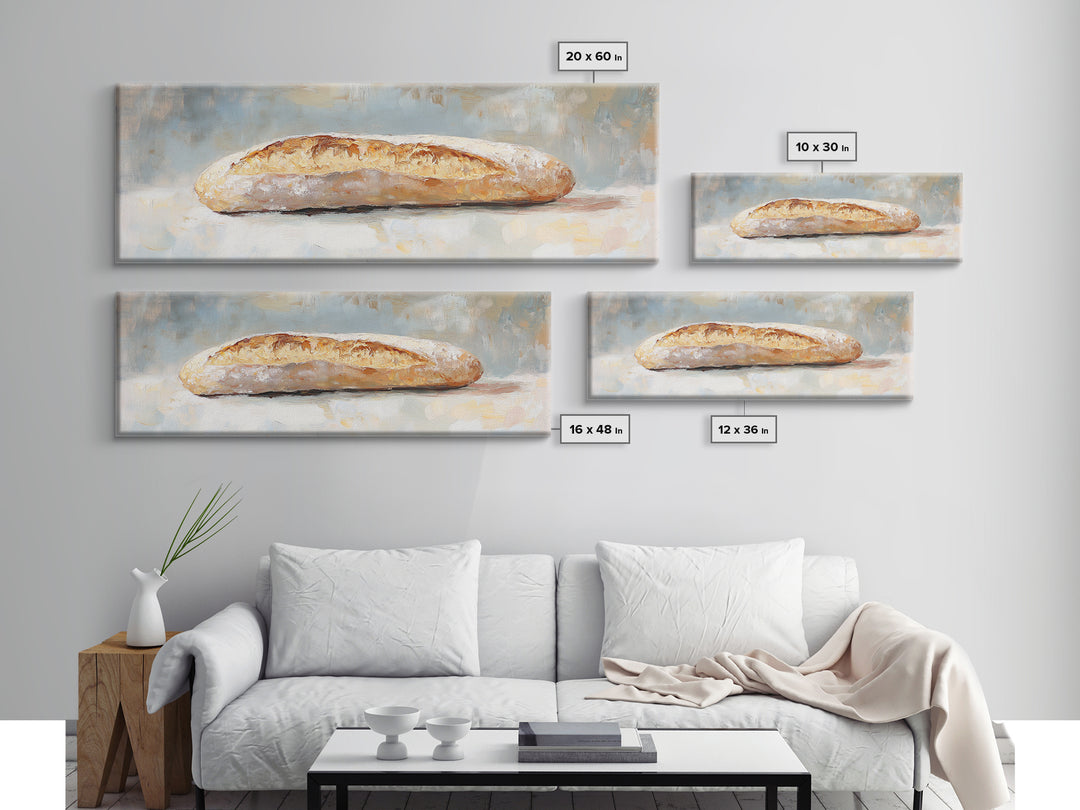 Rustic Baguette Bread Still Life Wall Art, French Bakery Canvas Print For Kitchen, Cafe Decor, Foodie Gift, Dining Room Print