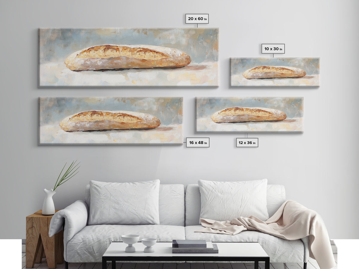 Rustic Baguette Bread Still Life Wall Art, French Bakery Canvas Print For Kitchen, Cafe Decor, Foodie Gift, Dining Room Print