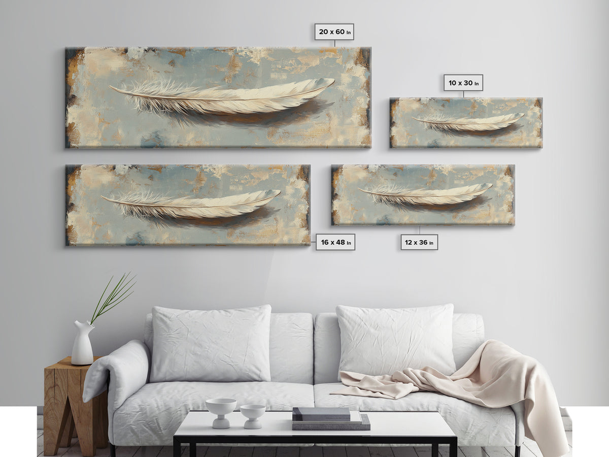 White Feather On Textured Neutral Wall Art, Minimalist Canvas Print For Bedroom, Boho Decor, Calming Coastal Home Decor Gift