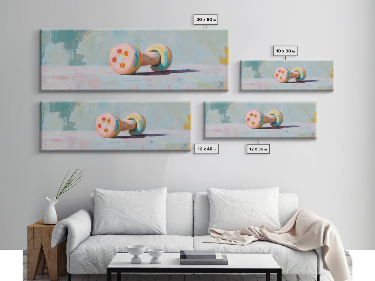 Pastel Dumbbell Still Life Canvas Print, Fitness Studio Decor, Home Gym Wall Art, Pilates Gift, Wellness Workout Room Decor