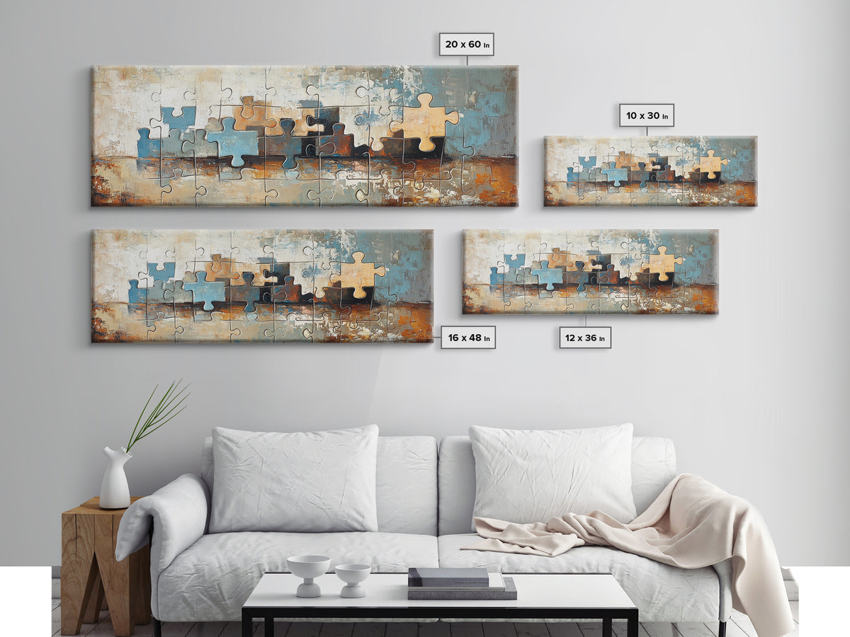 Abstract Puzzle Pieces Painting Wall Art, Modern Geometric Canvas Print For Living Room Decor And Office Decor Gift For Him