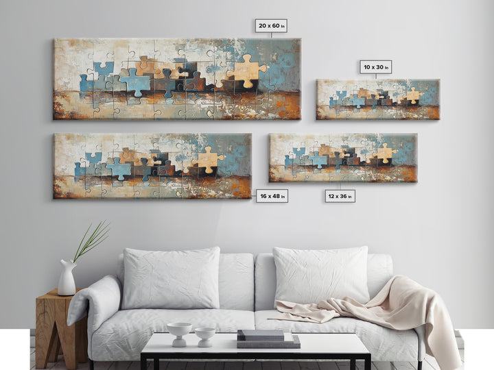 Abstract Puzzle Pieces Painting Wall Art, Modern Geometric Canvas Print For Living Room Decor And Office Decor Gift For Him