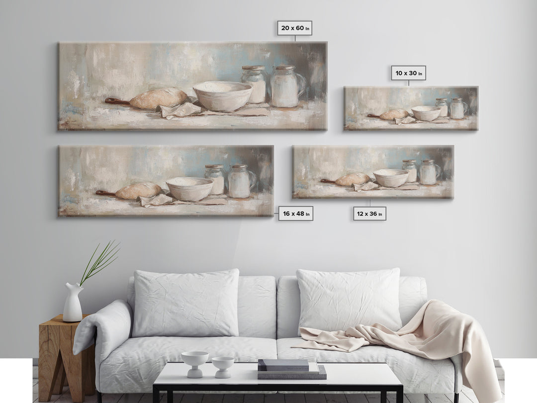 Rustic Bread Dough And Mixing Bowl Canvas Print, Farmhouse Kitchen Wall Art For Dining Room Decor And Housewarming Gift Idea
