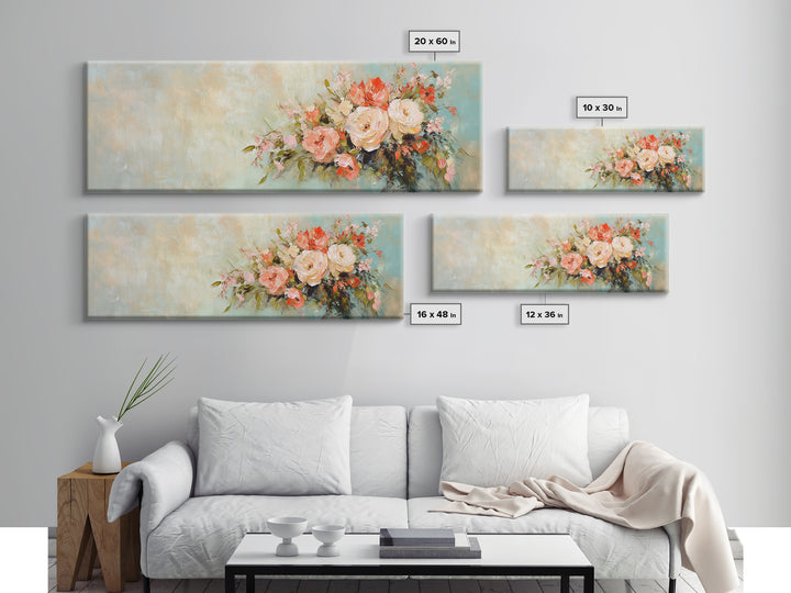 Romantic Peach Rose Bouquet Framed Canvas Print, Floral Wall Art For Bedroom Decor Living Room Decor And Housewarming Gift For Her