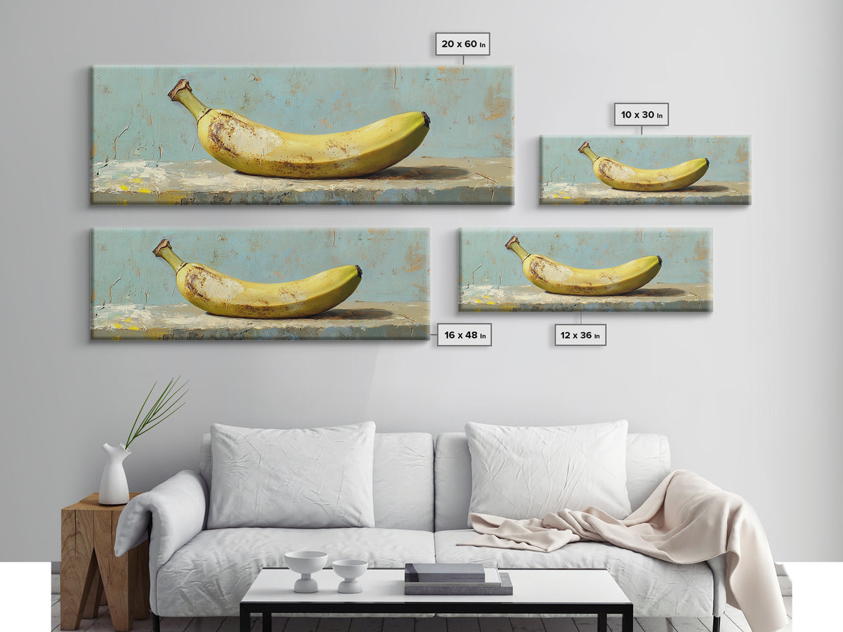 Rustic Yellow Banana Still Life Canvas Print, Whimsical Kitchen Wall Art For Food Decor Dining Room Decor And Housewarming Gift