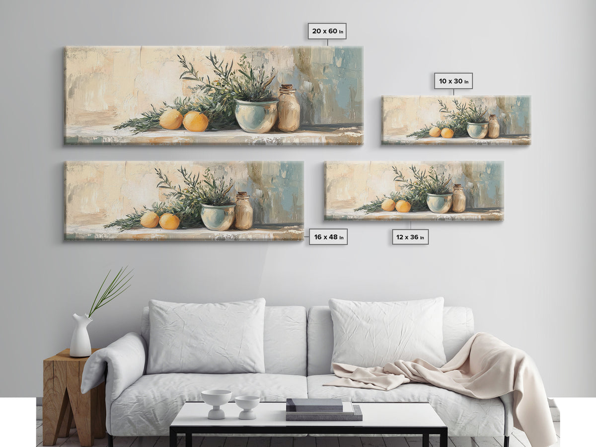 Olive Branch And Citrus Still Life Wall Art, Rustic Kitchen Canvas Print, Farmhouse Country Decor, Mediterranean Art Print