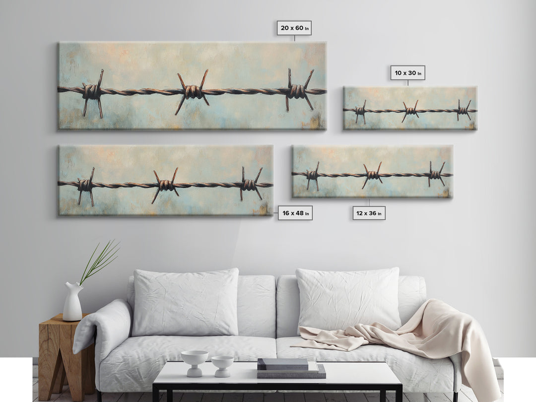 Rustic Barbed Wire Fence Wall Art, Western Canvas Print, Farmhouse Country Decor, Industrial Ranch Masculine Office Decor