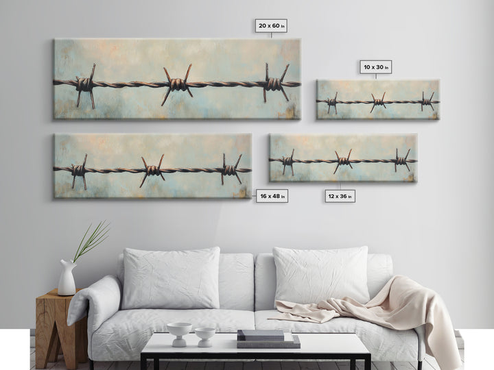 Rustic Barbed Wire Fence Wall Art, Western Canvas Print, Farmhouse Country Decor, Industrial Ranch Masculine Office Decor