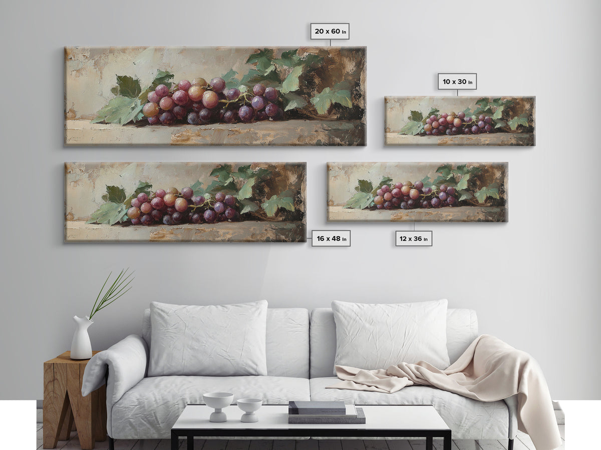 Moody Grapes With Vine Leaves Canvas Print, Winery Wall Art, Rustic Kitchen Decor, Country Wall Decor, Housewarming Gift