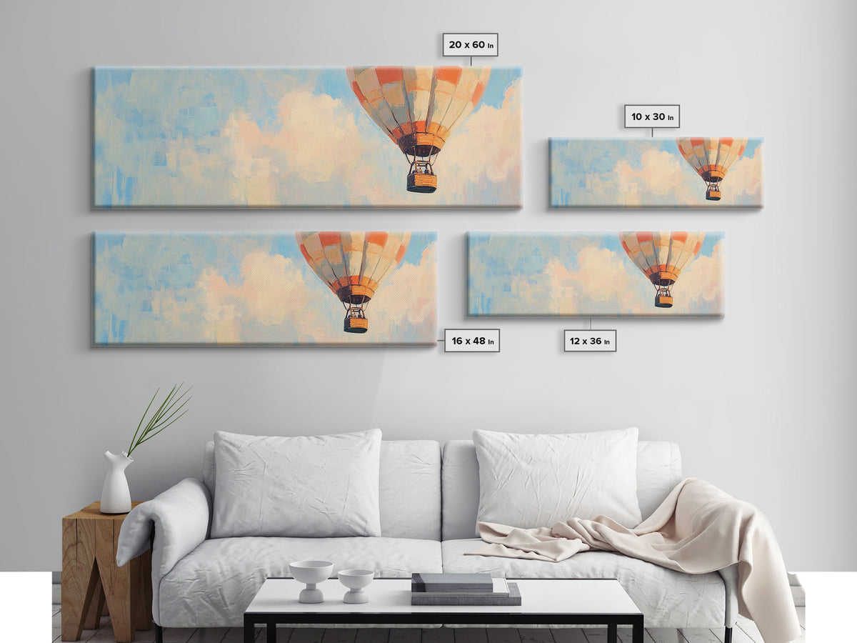 Pastel Hot Air Balloon Sky Wall Art, Whimsical Nursery Decor, Adventure Canvas Print For Kids Room Or Playroom Wall Decor Gift