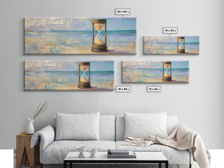 Beach Hourglass Seascape Wall Art, Coastal Canvas Print, Ocean Decor, Nautical Landscape Painting, Serene Living Room Art