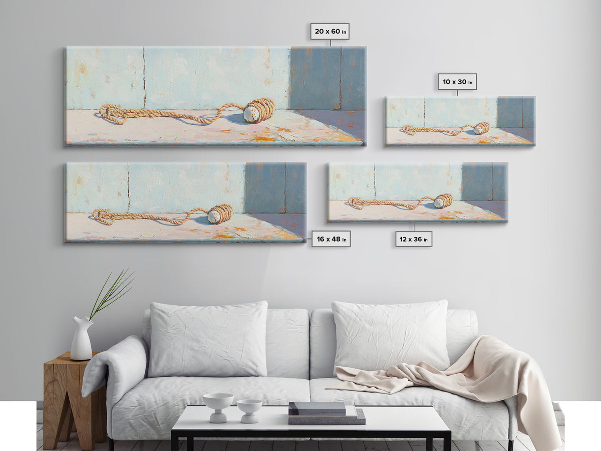 Weathered Rope And Wood Float Canvas Print, Nautical Coastal Wall Art, Beach House Decor, Rustic Bathroom Wall Decor, Ocean Wall Art